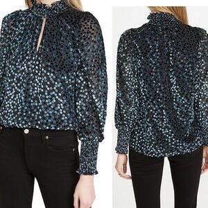 EUC Shoshanna Venus Blouse Velvet Burnout Ruffle Top Size Small